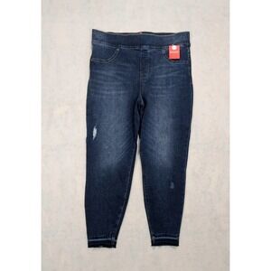 SPANX Jeans 1X 1XP Petite NEW Distressed Skinny Ankle Cropped Medium Blue Short